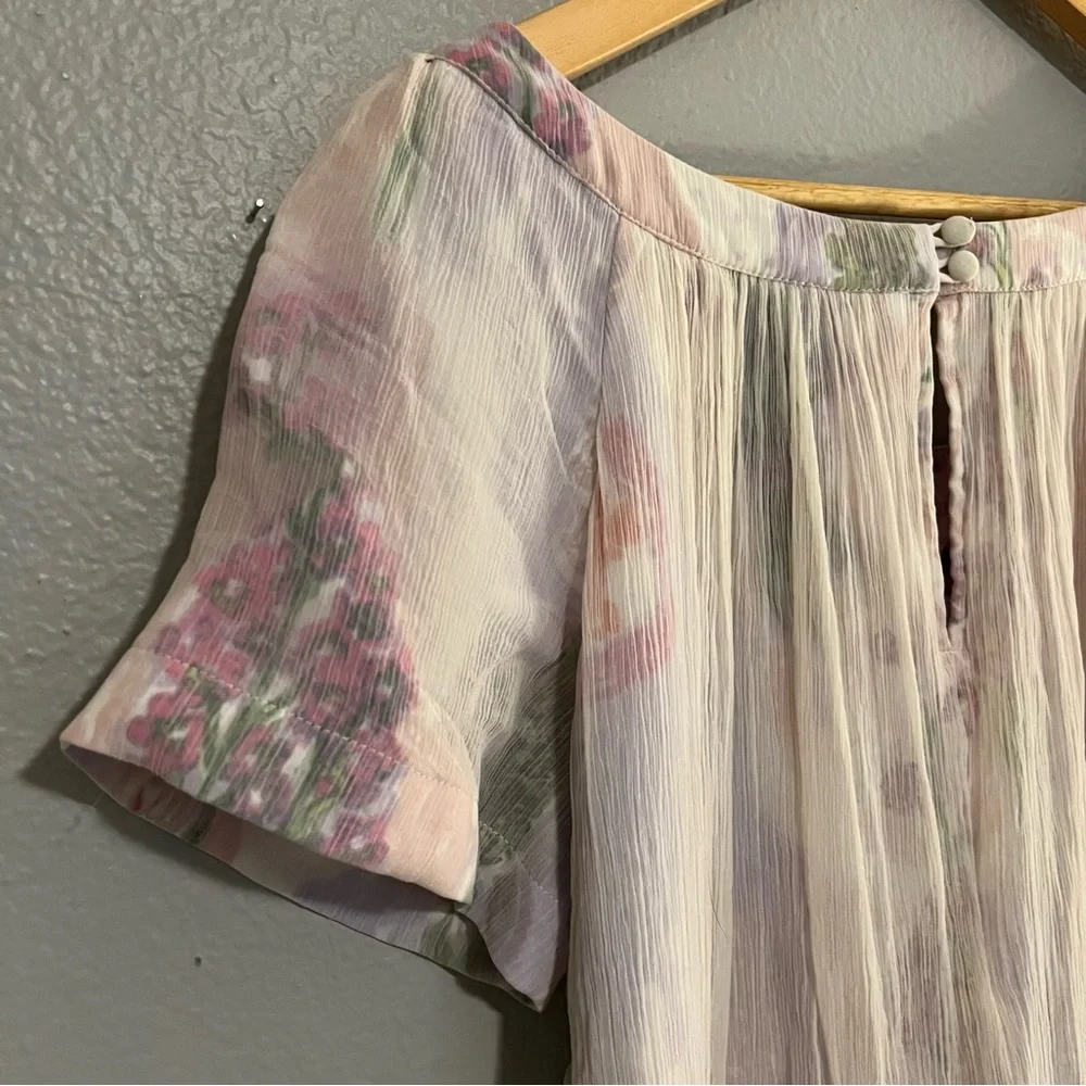 Anthropologie HD Pink And Yellow Floral In Paris Dipped Chroma Swing Dress 8 - Picture 9 of 11